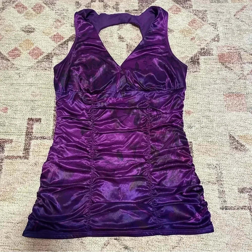 Y2K Studio Y  Purple ruched top size medium - Picture 3 of 12
